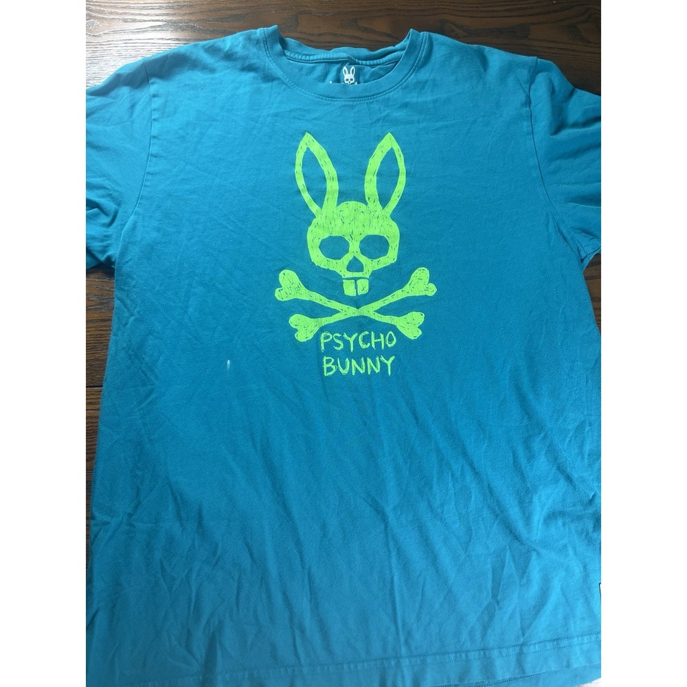 Psycho Bunny Jasper T-Shirt Men's Size L (6) Crew Graphic Logo Neon Rabbit